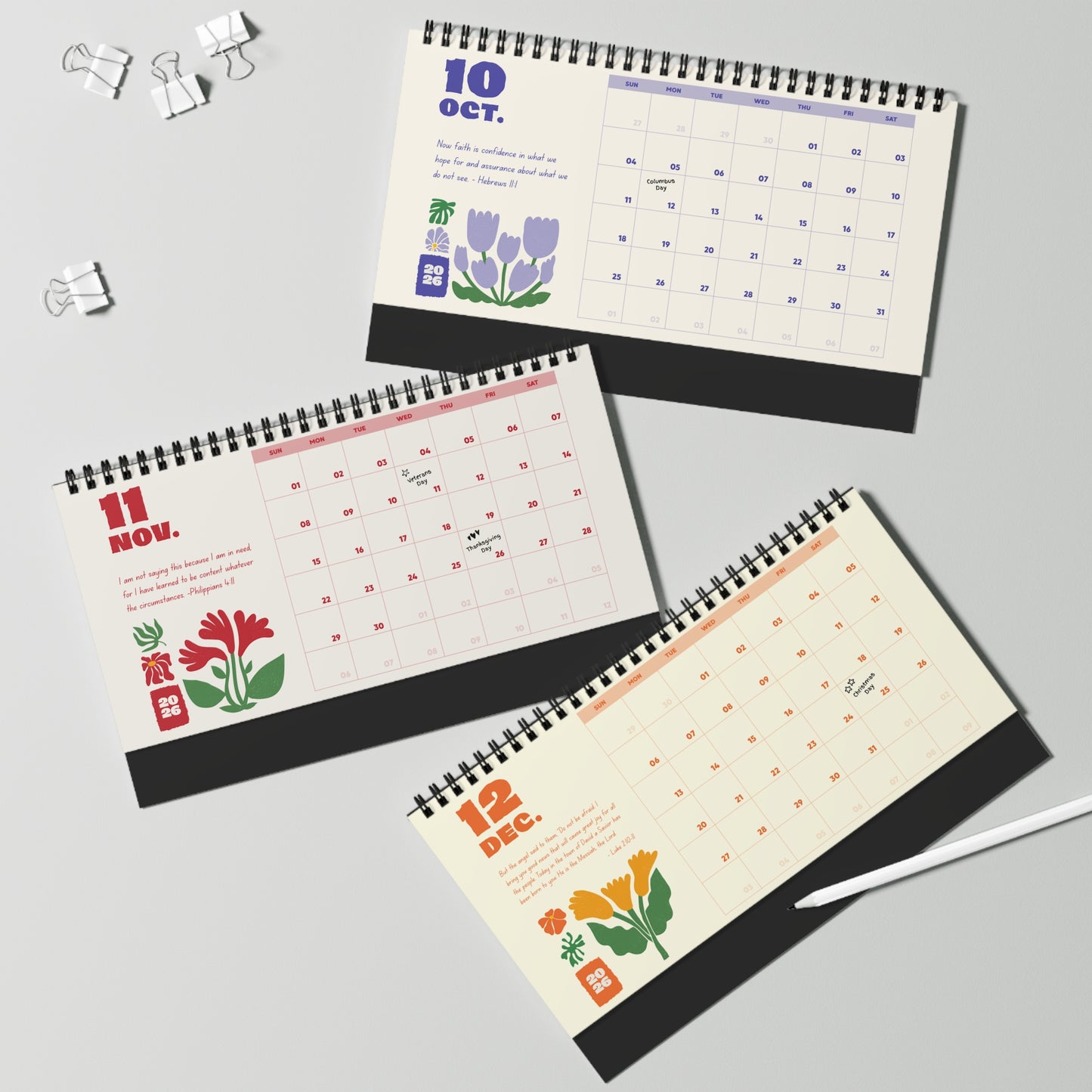 Christian Desktop Calendar 2026 (Floral)