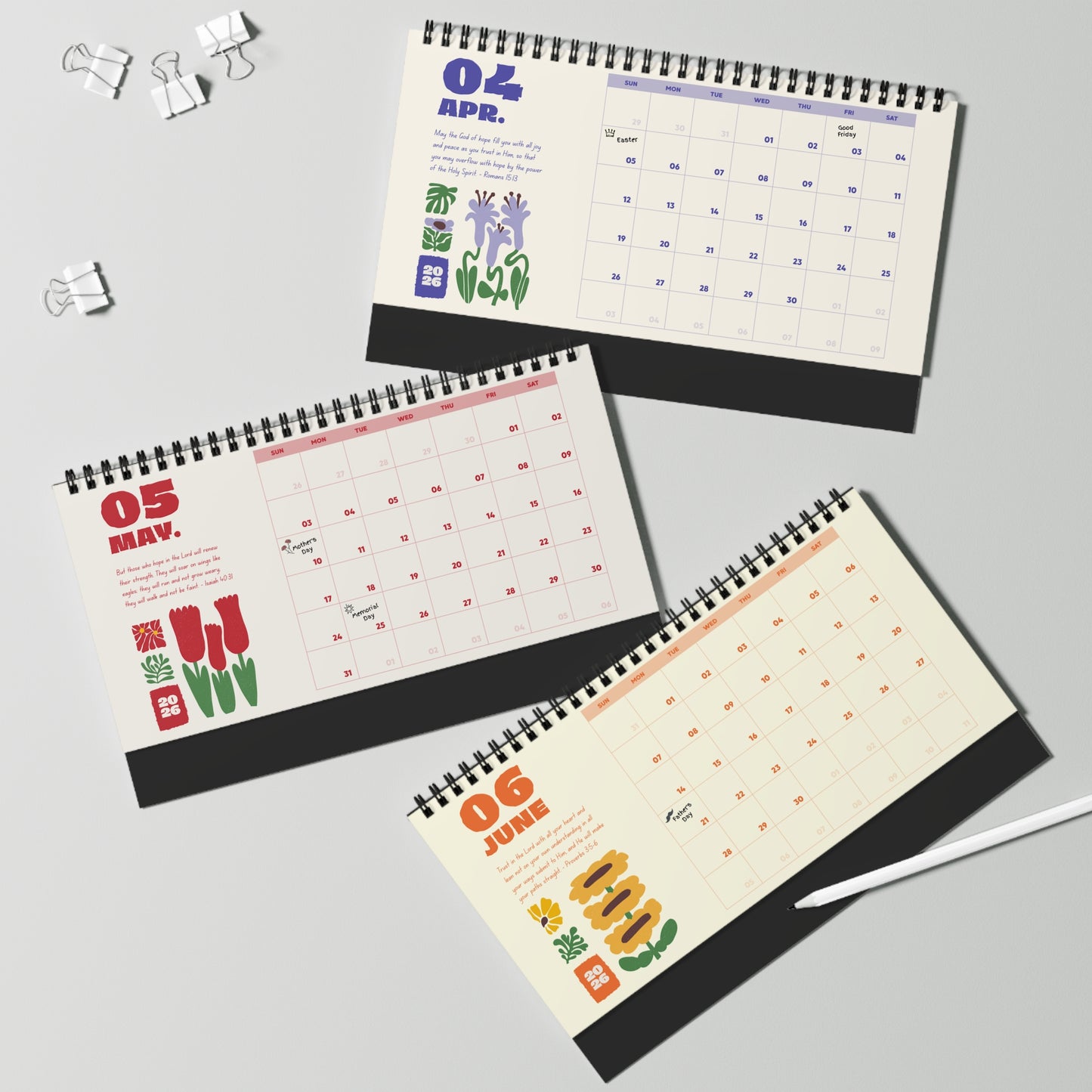 Christian Desktop Calendar 2026 (Floral)