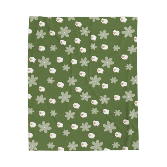 基督徒絨面毛毯 - 小羊和綠色花朵