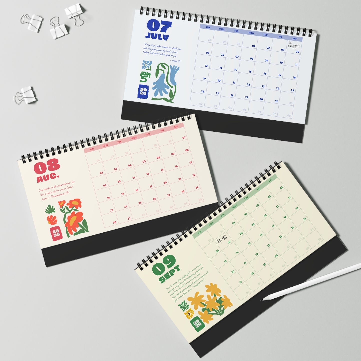 Christian Desktop Calendar 2026 (Floral)